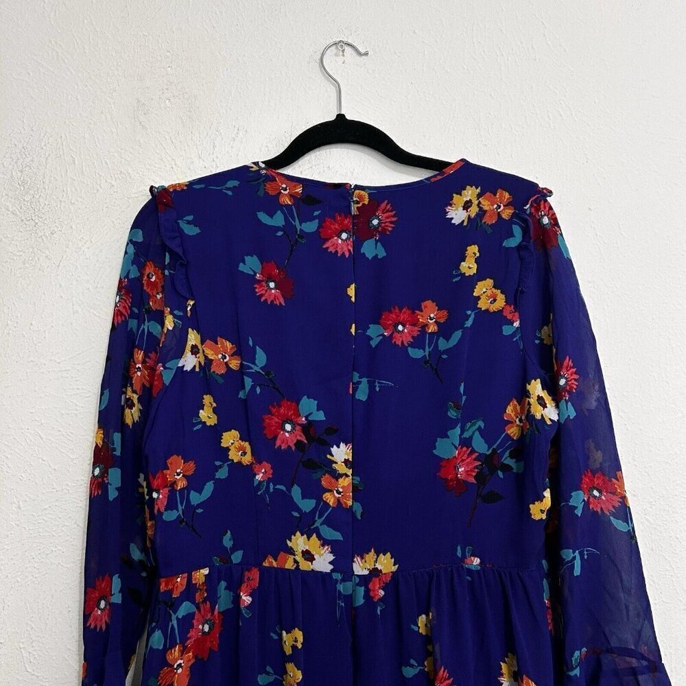 CALVIN KLEIN Bright Blue Multicolor Floral Daisy Shift Dress  Bell Sleeves Sz 10 - Picture 8 of 13